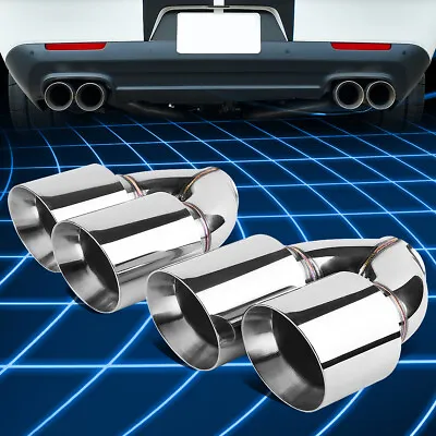 2Pcs Universal Stainless Steel Racing 2.5 ID Dual Quad Exit Exhaust Muffler Tips • $93.88