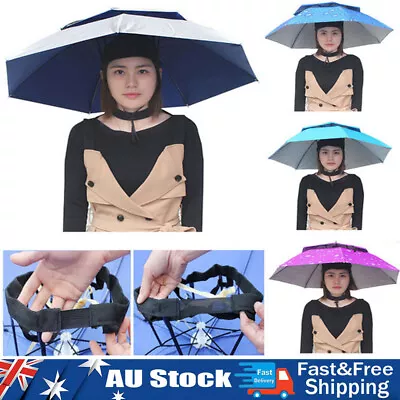 $22.35 • Buy Fishing Umbrella Hat Hiking Beach Camping Foldable Sunscreen Shade Head Umbrella