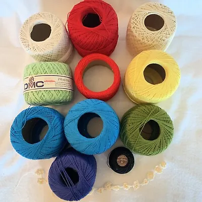 Crochet Cotton DMC Thread Lot Of 11 Brilliant Multi-color Tatting Knitting  • $9.22