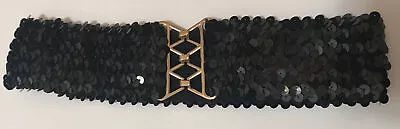 Women's Black Sequin DISCO BLING 70's Vintage SEXY Fashion Designer Belt Xsmall • £14.28
