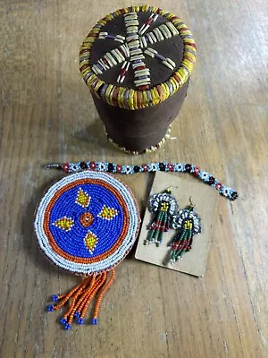 Lot 7 SW Native American Beadwork Beaded Loom Strips Medicine Bag Earrings • $28