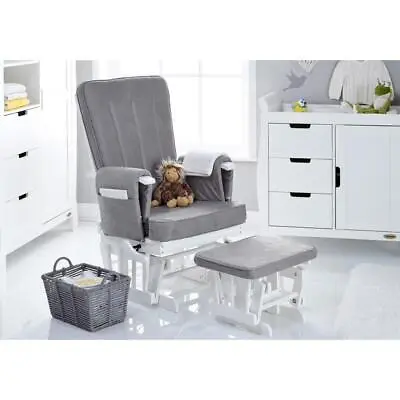 £235.56 • Buy Obaby Deluxe Reclining Glider Chair And Stool - White With Grey Cushions