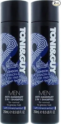 2 Pack Of 250ml Toni&Guy For Men Anti-Dandruff Shampoo For Normal To Greasy • £11.95
