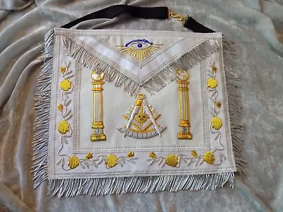 Past Master Silver Bullion Apron With Square  Masonic Pillars Satin Pocket NEW! • $143