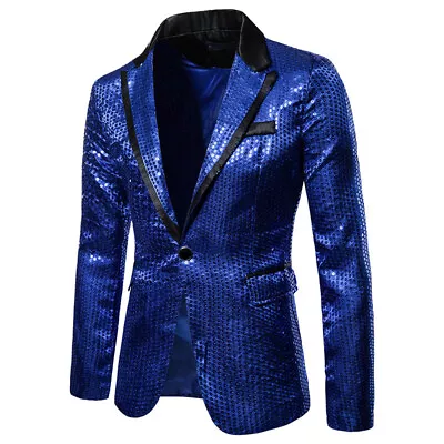 Men's Suit Sequins Performance Dress Suit Night Club Host Ceremony Studio Coat • $51.20