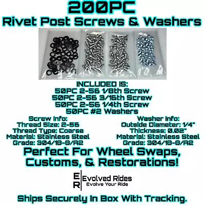 200PC 2-56 Rivet Screw Kit Hot Wheels Matchbox 1/64 Scale Custom Restoration • $20.99