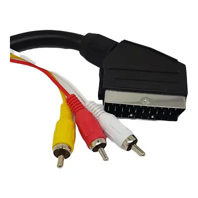 Scart Plug In Out To Red White Yellow RCA 6 X Phono Plugs AV Cable Lead 2m • £2.99