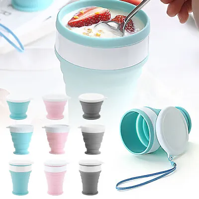 Collapsible Silicone Cup 100/200/350ml Telescopic Folding Mug With Buckle UK • £5.44