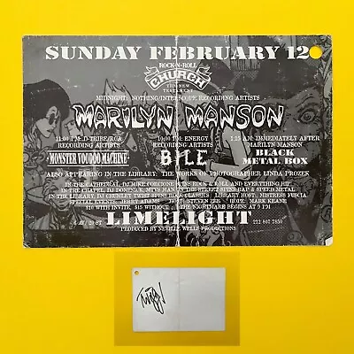 RARE Marilyn Manson 1995 Live At Limelight NYC Flyer - Signed By Twiggy! • $199