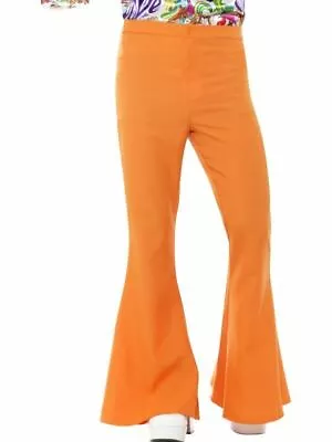 Mens 1960s 1970s Flares Adult Disco Flared Trousers Hippie Fancy Dress Orange • £13.43