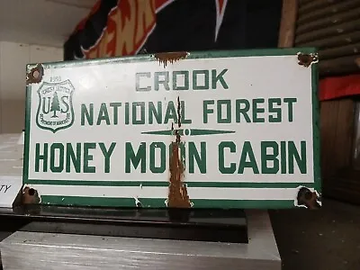 Vintage Us National Park Service Porcelain Sign Forest Service Honey Moon Cabin  • $199