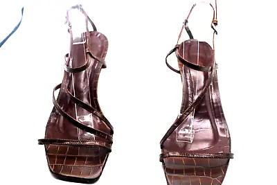 $68 • Buy Staud Croc-Embossed Leather Sandals Square Toe SIze 39