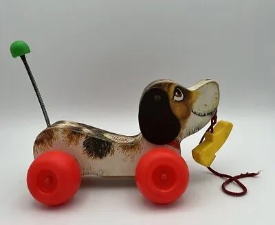 Vintage Fisher Price Little Snoopy #693 Wooden Pull Toy Dog Puppy With Shoe 60's • $12