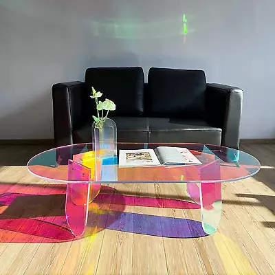 Modern Acrylic Coffee Table For Living Room | Clear & Colorful Design | Round Si • $306.35
