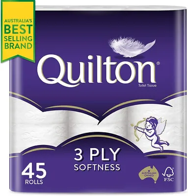 $29.99 • Buy New 3 Ply Toilet Paper 45 Rolls Quilton White Soft Tissue Bulk Biodegradable US