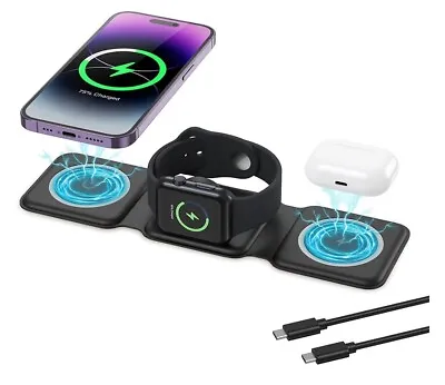 Oria 3 In 1 Magnetic Wireless Fast Charger Station IPhone AirPods Apple Watch • £12.89