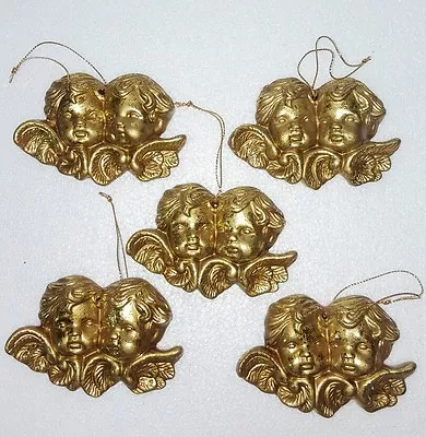 5 X Hanging Xmas Tree Decor - GOLD Cherubs CUPIDS /ANGELS Terracotta Ornaments  • $22.95