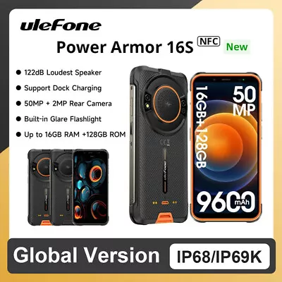 Ulefone Power Armor 16S IP68 Waterproof Phone Flashlight 16GB+128GB 50MP 9600mAh • £155.29