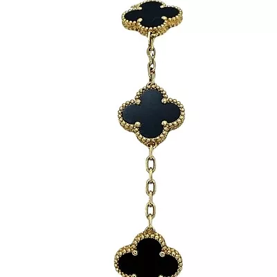 Van Cleef & Arpels Alhambra 5 Motif 18k Yellow Gold Onyx Bracelet • $4250