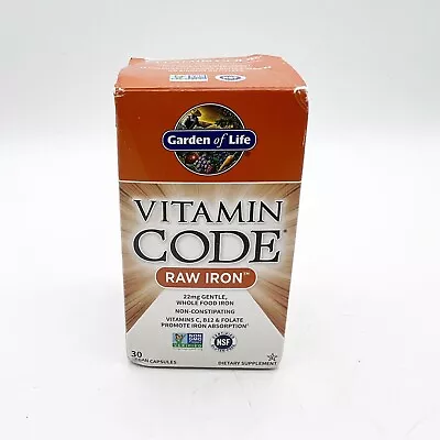 Garden Of Life Vitamin CODE RAW IRON 30 Capsules Whole Food Iron BB 6/25 • $24.99