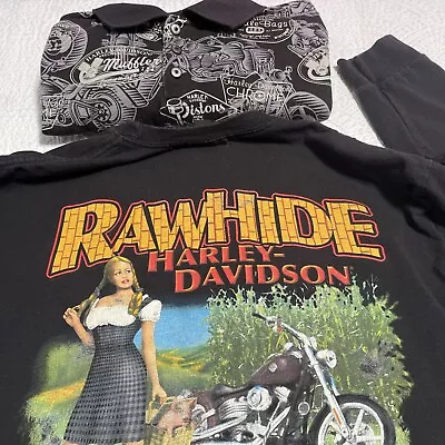 2 Vintage Size L Harley Davidson Long Sleeve Pocket T-Shirt Kansas • $13.99