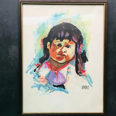 Little Mexican Girl Watercolor And Ink Original Painting Signed By Sypkens 16.5  • $34.95