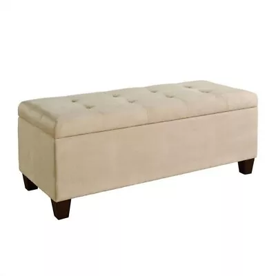 Riverbay Furniture Upholstered Tufted Microfiber Shoe Storage Ottoman In Beige • $189.58