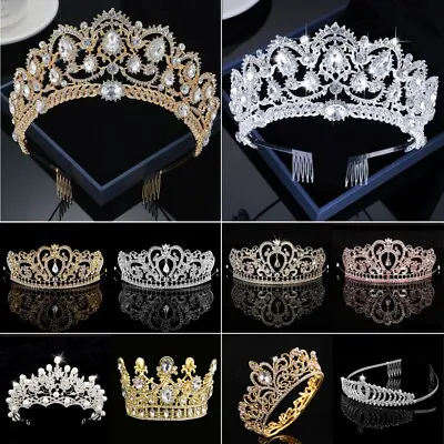 Cross Crystal Crown Wedding Bridal Queen Princess Prom Elegant Crown Tiara Hair • £7.99