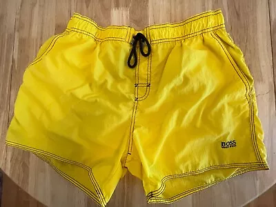 Boss Hugo Boss Mens Swim Shorts Trunks Swimming Spell Out Yellow Large • $25