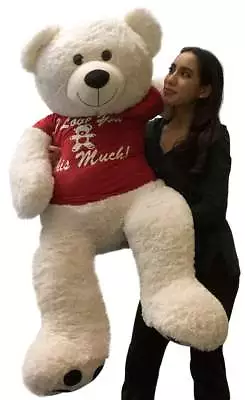 Giant Valentine Teddy Bear 52 Inch Soft White Wears T-shirt I LOVE YOU THIS MUCH • $189.99