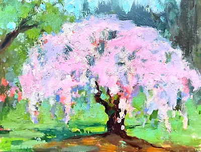 Spring Cherry Blossom Art Oil Painting Original Landscape Impressionism • $250