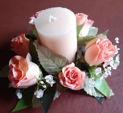 Rosebuds With Dew; Pretty Peach Shades Candle Ring For Diameter Of 2 1/4  BNWT • £4.50