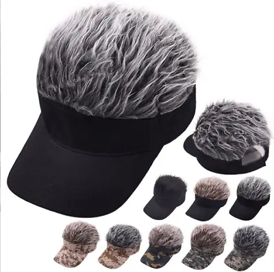 Men's Flair Hair Sun Wig Cap With Fake Hair Wig Baseball Peaked Hat Cap Unisex • $12.89