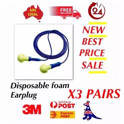  3 XPairs 3M EarPlug Corded 1005 Push-Ins Disposable Foam Individual Wrap 28Db • $9.49