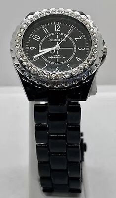 MONTRES Carlo Ladies WATCH New Battery Iced Large Black Dial 8” Black Band • $11.90