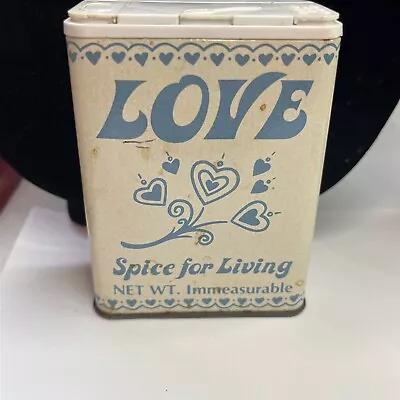 Vintage Blue Lettering LOVE Is The Spice For Living Tin Immeasurable HTF • $40