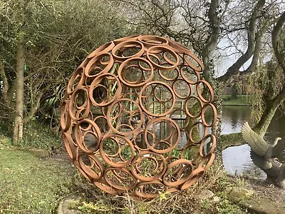 Metal Rusty Garden  60 Cm Modern Decorative Open Sphere Ornament Steel Ball • £255