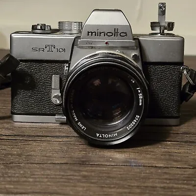 Minolta SRT 101 Film Camera 58mm F1.4 Rokkor PF Lens -Tested Working - Excellent • $65