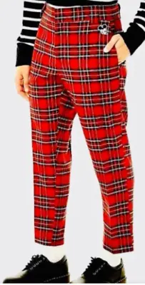 Disney Forever 21 Old School Mickey Mouse Red Plaid Ankle Pants Mens 33x28 NEW • $25