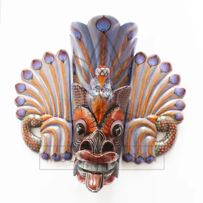 Sri Lankan Hand-Carved & Painted Traditional Hanging Wooden Mask - Maura Raksha • $135.99