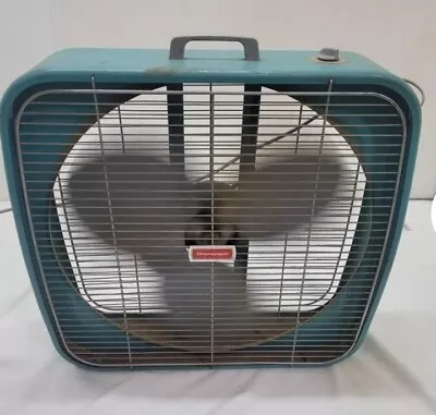 Large Vintage Dominion Box Fan Turquoise Blue Teal WORKS MCM Retro Two Speed  • $79