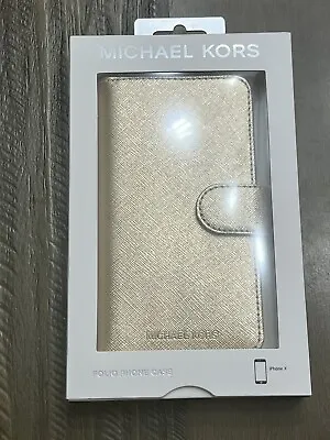 Michael Kors Apple IPhone X Saffino Leather Folio Phone Case Cover Pale Gold • $29.99