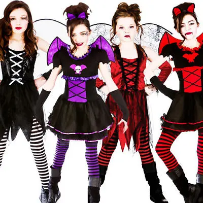 Halloween Girls Fancy Dress Up Horror Vampire Fairy Scary Kids Childrens Costume • £6.99