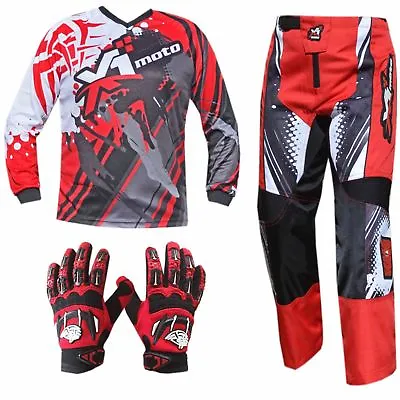 RED YOUTH KIDS MX JERSEY PANTS GLOVES Dirt Bike Gear Off Road Motocross Junior • $87.96