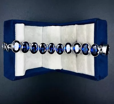 925 Sterling Silver Blue Tanzanite Gemstone Handmade Jewelry Chain Bracelet • £21.59