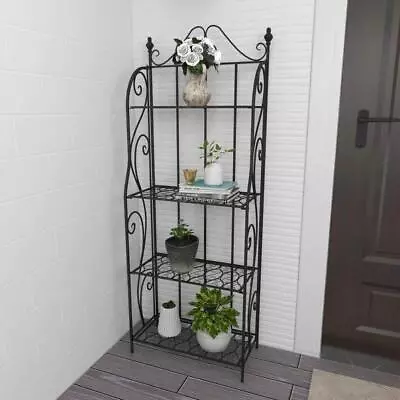 Litton Lane Bakers Rack 25 X12 X64  4-Shelves Metal Scrollwork Frame Matte Black • $227.69