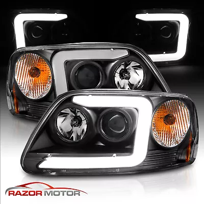 [LED C Light Bar]For 1997-2003 Ford F-150 Halo Ring Projector Black Headlights • $175.62