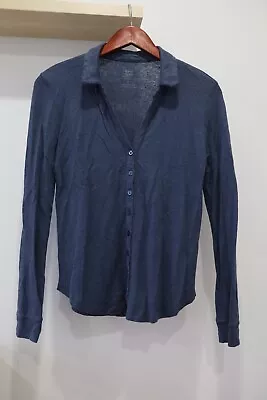 Margaret O'Leary Vintage Womens Size Small Blue 100% Linen Button Down Lagenlook • $29.99