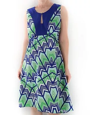 MISS SIXTY M 60 Chevron Print Sleeveless A-Line Dress Blue Green Size 6 • $9.99