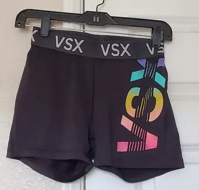 Victoria Secret VSX Bike Shorts 6 Inch High Waist Black Rainbow VSX Logo Size S • $21.24